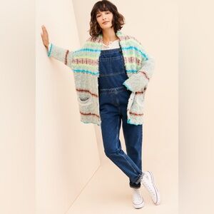 Free People Mint Haze Fair Weather Feather Cardigan Oversized Sweater L